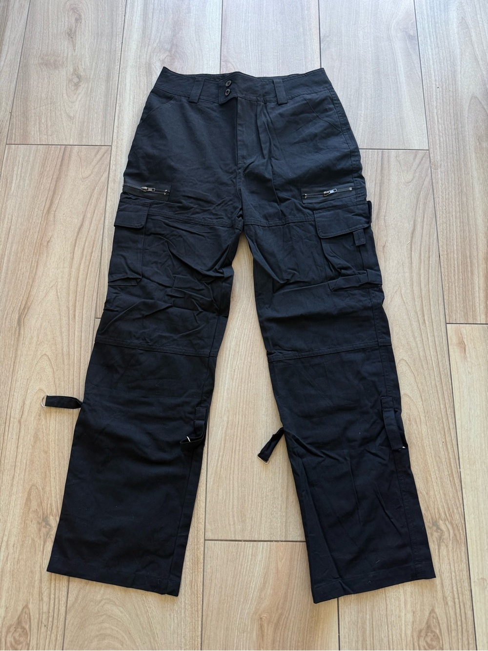 Unbranded Black Cargo High-Waisted Pants Streetwear Utility Workwear